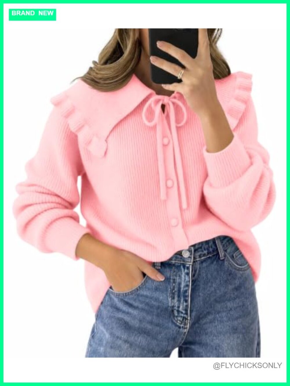 Womens Oversized Ruffle Collar Cardigan Sweater Peter Pan Button Up Long Sleeve